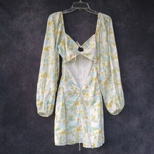 Sabo Australia Floral Mini Dress Balloon Sleeve Cutout Romantic Boho Cottagecore
